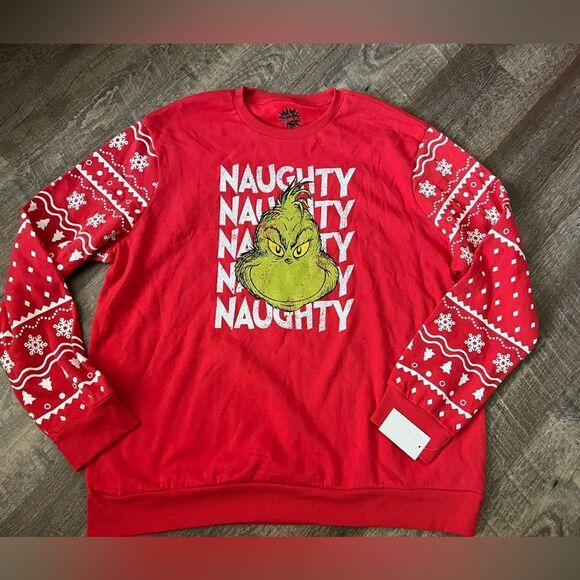 Dr. Seuss The Grinch Holiday Naughty List Crewneck Graphic Sweatshirt- Size XXL - Picture 1 of 7